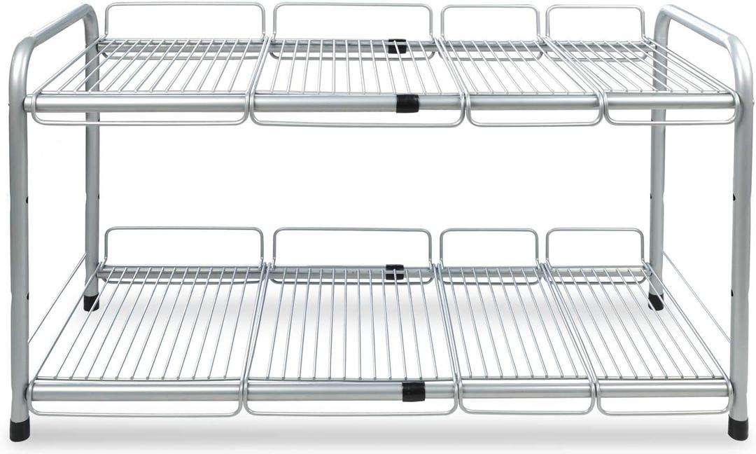 Surpahs 2 Tier Under Sink Expandable Shelf Organizer, Storage Rack (Silver)