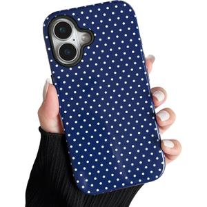 ZTOFERA Magnetic Case for iPhone 16, Compatible with Magsafe, Polka Dot Aesthetic Phone Case Cute for Girl Women, Hard PC+Soft TPU Protective Phone Cover for iPhone 16-Navy Blue