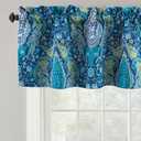 DriftAway Christopher Peacock Floral Pattern Thermal Insulated Blackout Window Curtain Valance Rod Pocket 2 Layers 52 Inch by 18 Inch Plus 2 Inch Header Teal
