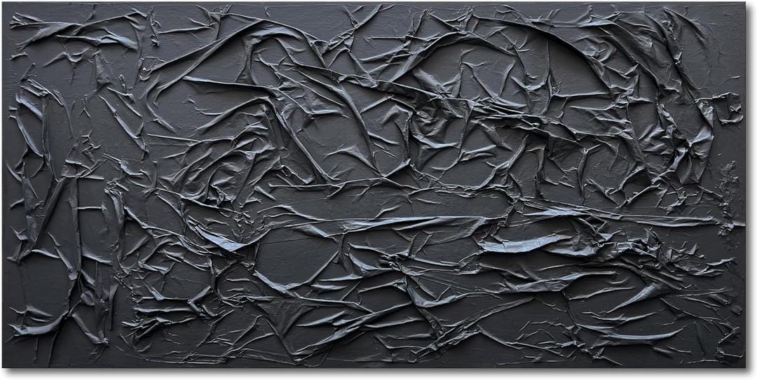 NANKAI Art Hand-Painted Thick Texture Black Minimalist Oil Painting 24x48 Inch Office Corridor Living Room Wall Decorative Art Painting (Nkhb082)