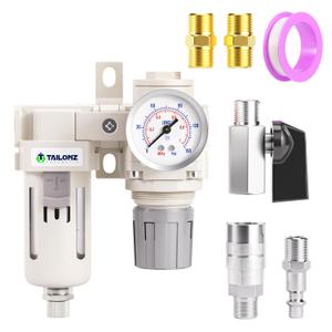 TAILONZ PNEUMATIC 1/2 Inch NPT 2 in 1 Air Filter Pressure Regulator Combo Piggyback, Air Tool Compressor Filter with Gauge AF4000+AR4000