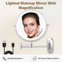 Rechargeable Lighted Wall Mounted Makeup Mirror, 8" Double-Sided Magnifying Mirror with Lights 20X, 3 Color and Switch Dimmable Shaving Mirror, 360 Rotation Foldable Bathroom Mirror, Chrome