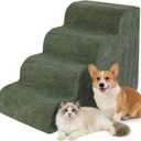 Dog Stairs for Small Dogs 17.7" H, 4-Step Dog Ramp for Aged and Injured Dogs, Foam Pet Stairs for Cats to Get on Bed, Couch or Chair, Non-Slip, Steady, Washable Cover, Green