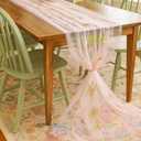 Lounsweer Wildflower Table Runner 10ft/ 29 Inch x 120 Inch Embroidery Wildflower Spring Summer Tulle Lace Runner DIY Table Decor for Wedding Baby Shower Party Holiday Dining (Pink)