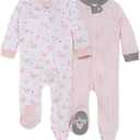 Burt's Bees Baby Baby Girls' 100% Organic Cotton Zip Front One-Piece Sleep & Play Loose Fit Pajamas (Newborn, Graceful Swans 2-pk)