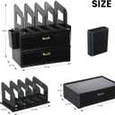 LALOBLUE Acrylic Desk Organizer with Drawer and Vertical File Holder, Desk Organizers and Accessories, Multi-Functional Office Supplies Organizer for Home or Work Desk, Black