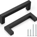 Probrico (5 Pack) Flat Black Square Cabinet Handles 4 inch (102mm) Hole Centers Drawer Pulls for Cupboard Dresser, Stainless Steel Kitchen Bathroom Hardware, Overall Length 4-1/2 inch (114 mm)