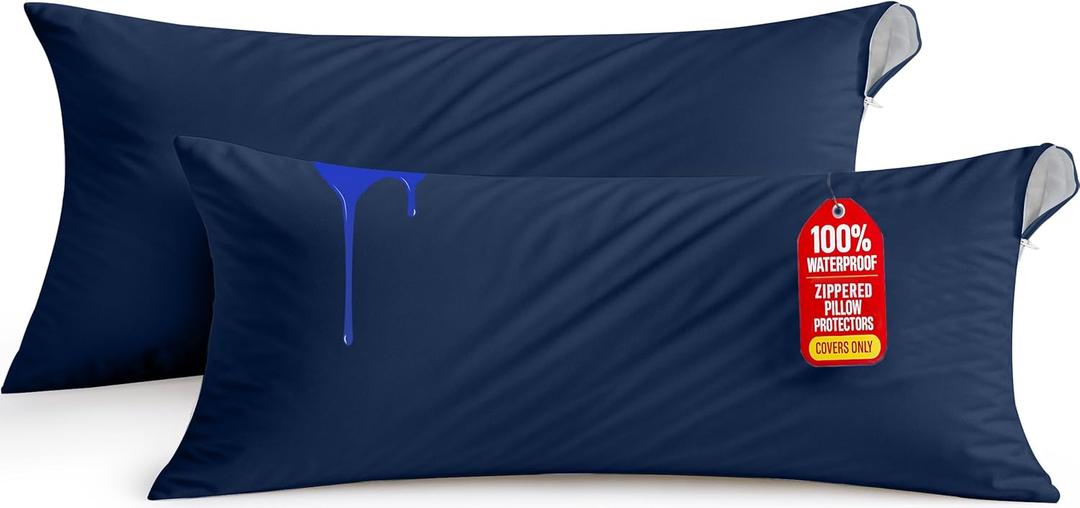 Utopia Bedding Waterproof Pillow Protectors Zippered Body Size (2 Pack, Navy Blue), Zippered Pillowcases, Bed Bug Proof Pillow Encasement Covers 20 x 54 Inches