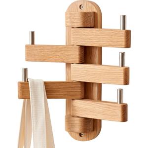 Swivel Coat Rack for Wall, Oak Wood Coat Hooks Wall Hooks with 5 Swivel Foldable Arms, Entryway Shelf for Bedroom, Entryway, Living Room, Bathroom,Office, Classroom, Heavy Duty (Natural)