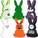 Kathfly 6 Pcs Easter Table Decor 4.5" Horror Wooden Bunny Signs Spooky Easterween Decorations Halloween Rabbit Signs for Home Spring Table Centerpieces Windowsill Fireplace Party Decor