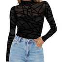 Zeagoo Womens Mesh Sheer Long Sleeve Top Mock Turtle Neck See Though Shirts Ruched Sexy Casual Going Out Blouses Medium