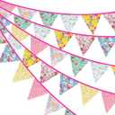 JijAcraft 39Ft Triangle Bunting Banner, 42Pcs Tea Floral Party Bunting Cotton Fabric Flags Pennant Garlands for Birthday Party, Wedding, Baby Shower, Outdoor and Home Decorations (Floral)