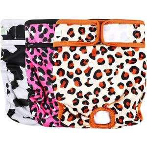 wegreeco Luxury Washable Reusable Dog Diapers (Stylish Pattern) - Female Dog Diapers, Doggie Diapers, 3 Pack (Cheetah Print, Small) (Newborn-10.5" Waist)