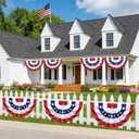 2 Pack 3x6 Ft American Flag Bunting Patriotic Pleated Fan Flag Banner for Outdoor Porch & Railing, Red White & Blue Decor for 4th of July, Memorial Day, Independence Day Decorations