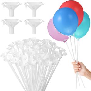 SAFIGLE 50pcs White Plastic Balloon Sticks with Cups Birthday Balloons Balloon Sticks 12.59 Inch Balloon Holders for Birthday Wedding Party Christmas Valentine'S Day Decorations