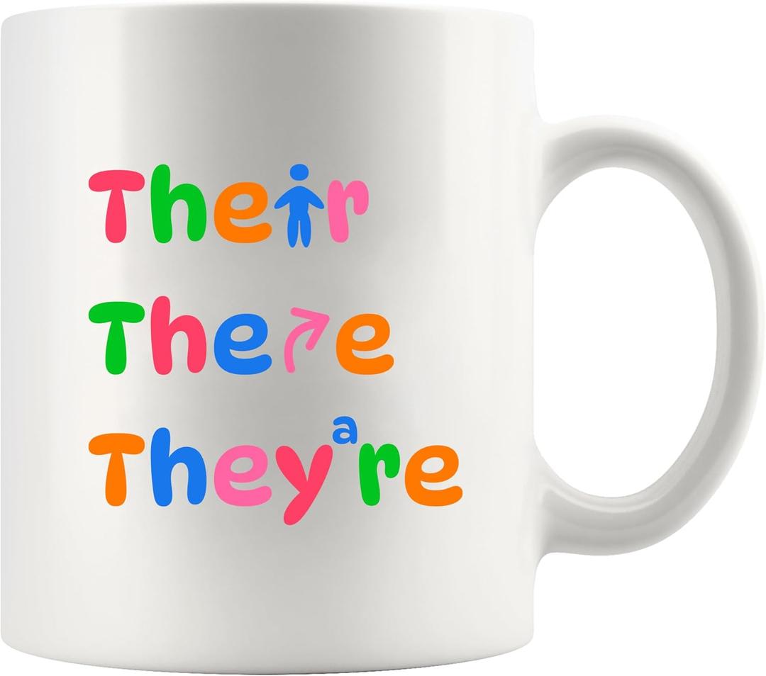 2 x Their There They're English Teacher Gifts from Students Editors Writers Teacher Appreciation Day Gifts Grammar Mugs Funny Coffee Ceramic Mug 11 oz White