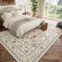Washable 8x10 Area Rugs for Living Room, Boho Non-Slip Vintage Distress Large Rugs for Bedroom Dining Room Nursery Office, 0.3" Neutral Oriental Throw Thin Carpet, Beige/Rust/Multi, B1