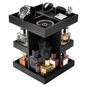 DHLANROY Cologne Organizer for Men, 3-Tier Rotating Perfume Stand - Large Capacity Wooden Display Shelf & Storage for Fragrance, Watch, Sunglasses - Modern Desk, Dresser Top, Bathroom Organizer - Birthday Anniversary Ideal Gift for Husband, Boyfriend