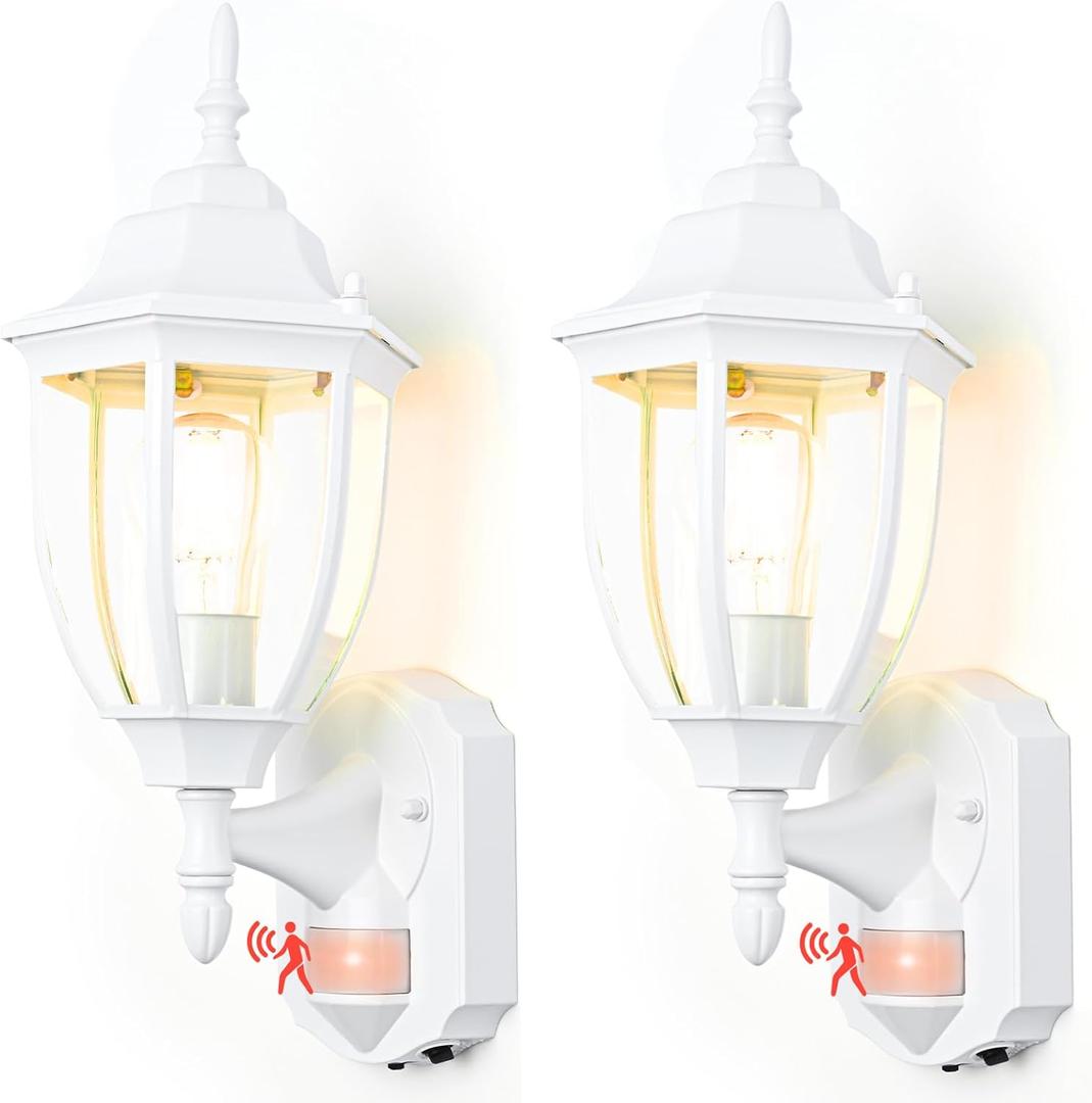 Porch Lights Outdoor Motion Sensor Wall Sconce Anti-Rust Aluminum, Exterior Outdoor Wall Lights Dusk to Dawn Porch Light Fixture Wall Mount for House Outside Patio 2 Pack White