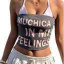 Verdusa Women's Halter Tops Double Layer Tank Top Camisole Summer Y2K Going Out Grey and Pink Small