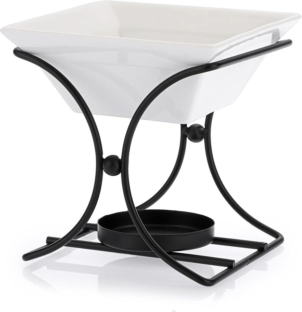 JuxYes Metal Tealight Scented Wax Melts Warmers Fragrance Oil Diffuser Burner, Ceramic Tealight Candle Oil Burner Warmer Aromatherapy Wax Candle Tart Warmer Diffuser for Home Bedroom Dcor (Black)