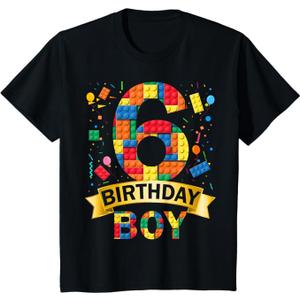 Kids 6 Year Old Building Blocks 6th Birthday Boy T-Shirt Small