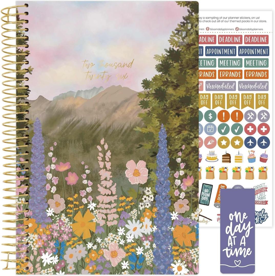 bloom daily planners 2026 Planner (January - December) Calendar Year Organizer - 5.5 x 8.25 - Weekly & Monthly Agenda Book with Stickers & Bookmark - Wildflower Mountainside