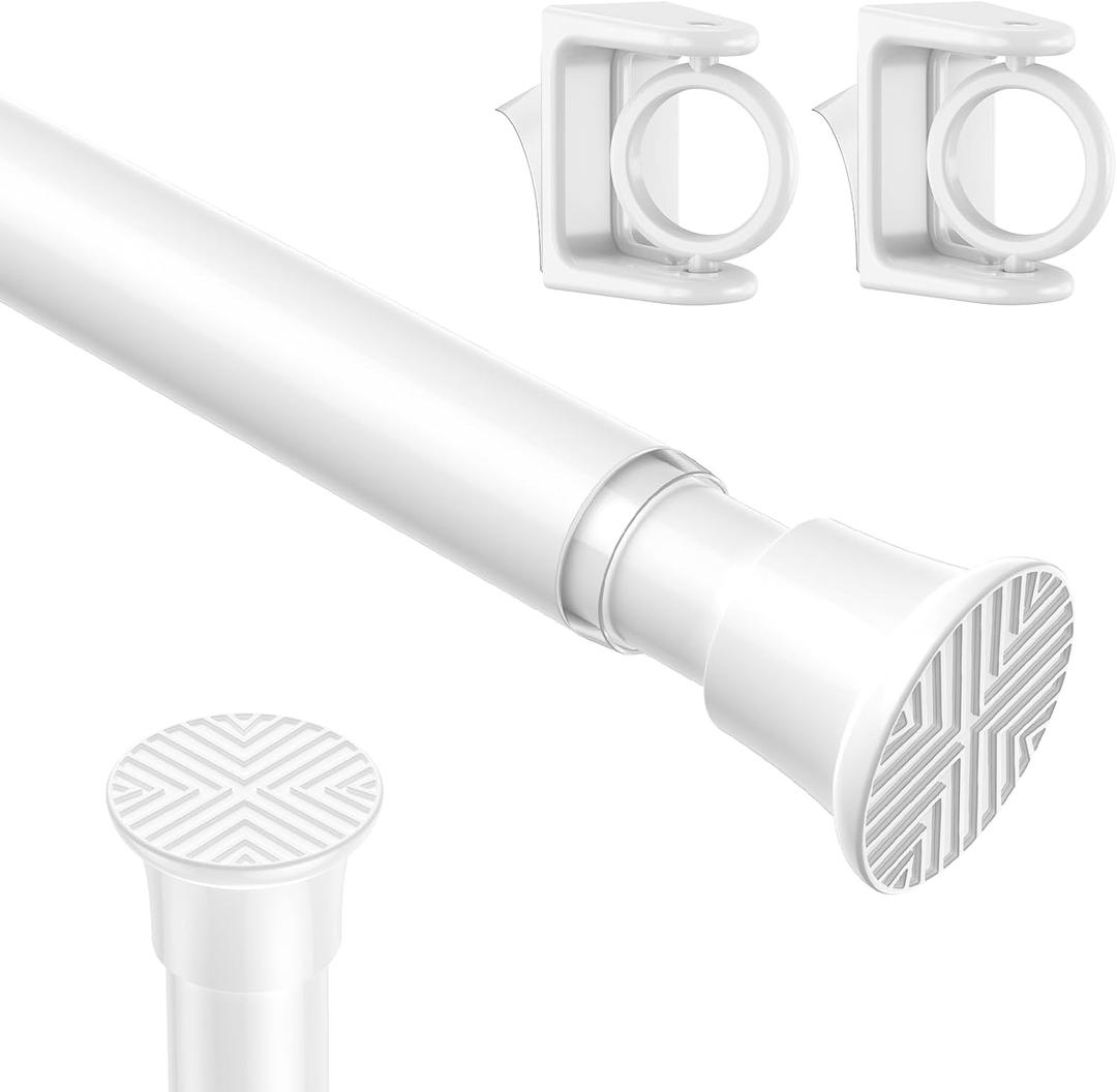 AIZESI 1PCS Spring Tension Curtain Rods 24 to 46 Inch White Tension Rod Spring Curtain Rod Short Curtains Rod 's Tension Adjustable Curtain Rods for Window, (With One Set Rod's Holder)