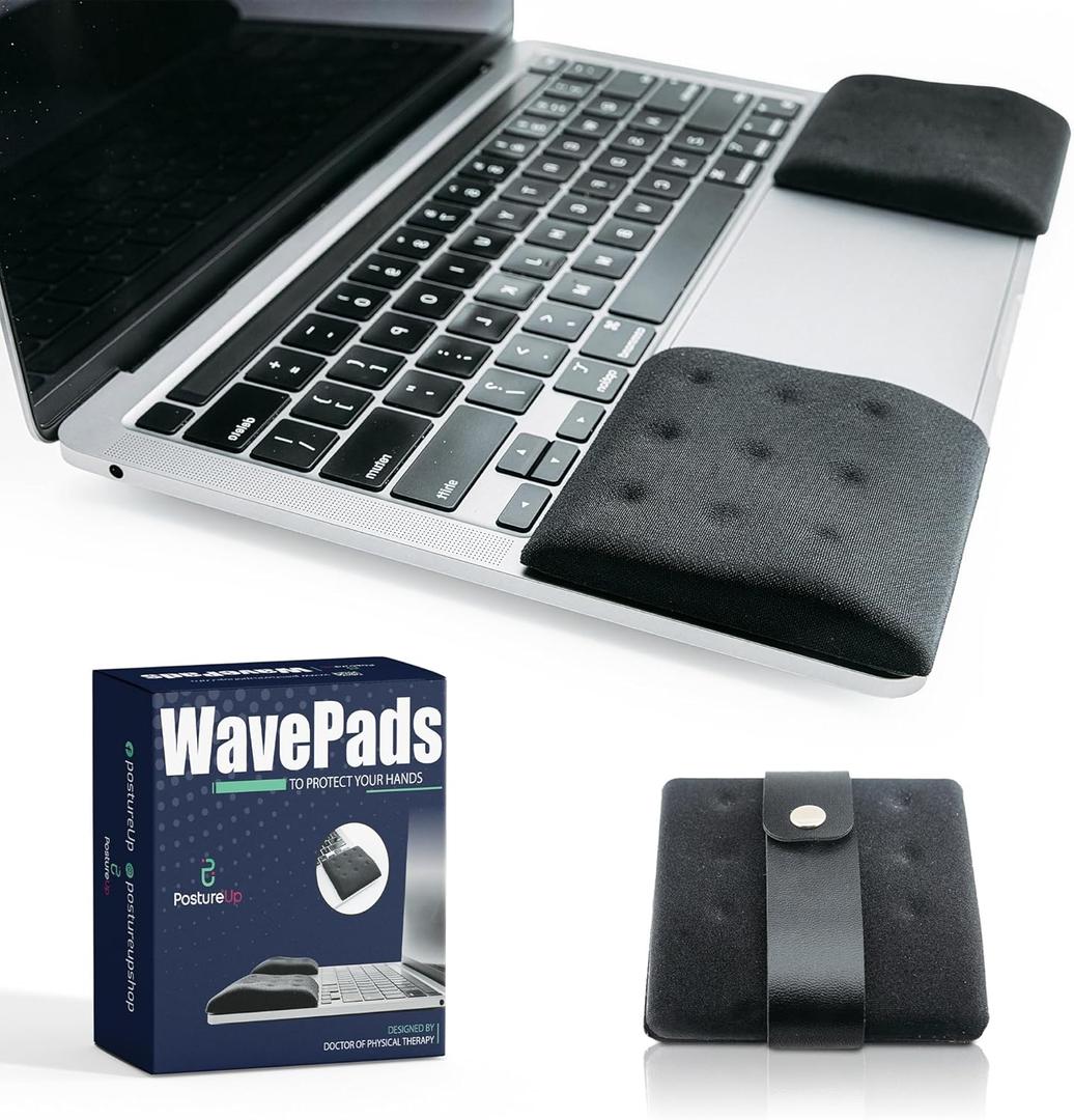WavePads by PostureUp Original Two Pack Adjustable Wrist Rests for Laptop and Keyboard Ergonomic Memory Foam Laptop Wrist Pads for Wrist Pain & Carpal Tunnel Relief Black