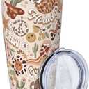 Western Cow Print Tumbler with Lid and Straw, 20 OZ Stainless Steel Water Bottle Coffee Mug Double Wall Insulated Cup gifts for Women Men