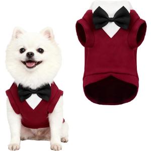 Dog Suit with Bow Tie Pet Tuxedo for Dogs Cats Formal Clothes Puppy Outfits for Halloween Wedding Birthday (Red, Large)