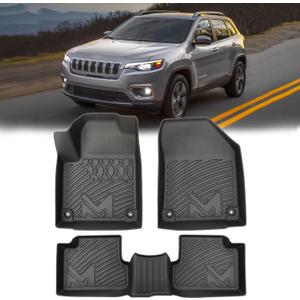 TPE Automotive Floor Mats Custom for 2016-2023 Jeep Cherokee (Not for Grand Cherokee), All Weather Cover Protection Waterproof Black Floor Liner Front & Rear Row Full Set Car Mats, 3PCS