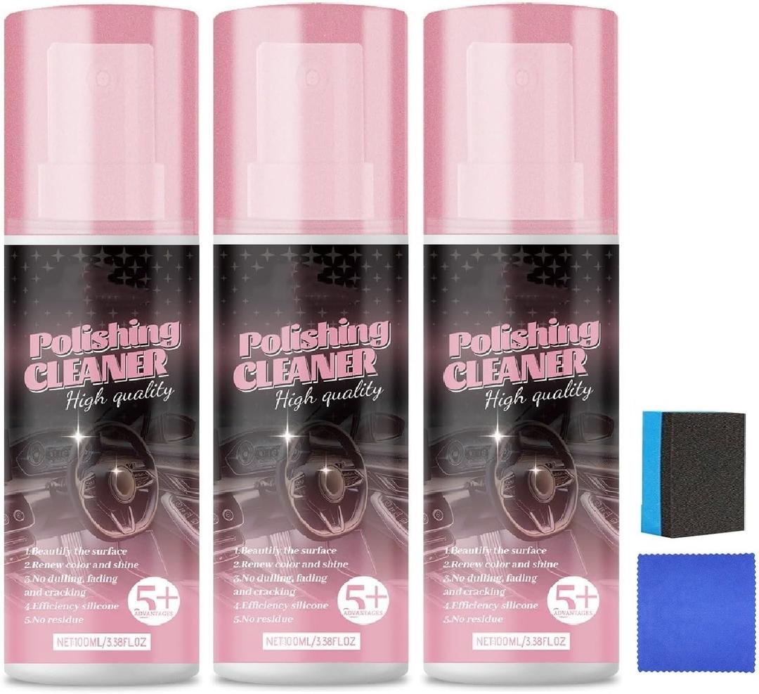 3Pcs Car Interior Cleaner,Polishing Cleaner Car Interior,All Purpose Interior Detail Spray, All Purpose Cleaner for Rubber, Leather