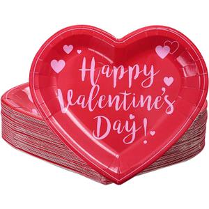 Aneco 50 Pieces Valentine's Day Paper Plates Heart Shape Disposable Plates Valentine Party Plates Dinnerware Plates Party Supplies for Valentine's Day Party