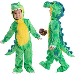 Spooktacular Creations Halloween Dinosaur Costume Kids, T-Rex Costume Outfit with Egg for Toddler Child Dress Up Party (1824 (18-24 MOS), Green)