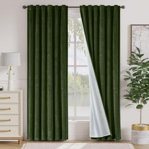 Lazzzy Green Velvet Curtains 84 Inch Long Blackout Thermal Insulated Room Darkening Lined Curtain Drapes Luxury Back Tab Window Treatments for Bedroom Living Room 2 Panels, 52 x 84 Inch, Moss Green