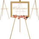 VISWIN 3Pcs 63" Gold Easel Stand for Wedding Signs, Adjustable Wooden Display Easel with Holder, Tripod Floor Easel for Welcome Board, Poster, Picture, Photos, Paintings