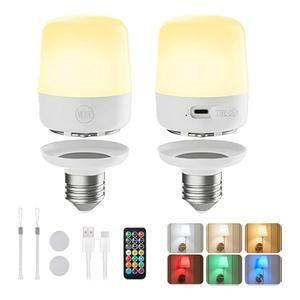 Minetom E26 Rechargeable Light Bulbs with Remote and Timer, Battery Backup Bulb with 12 Colors and Brightness Dimmable, 2300mAh 40W Equivalent LED Light Bulbs for Lamps Sconces Camping, 2 Pack