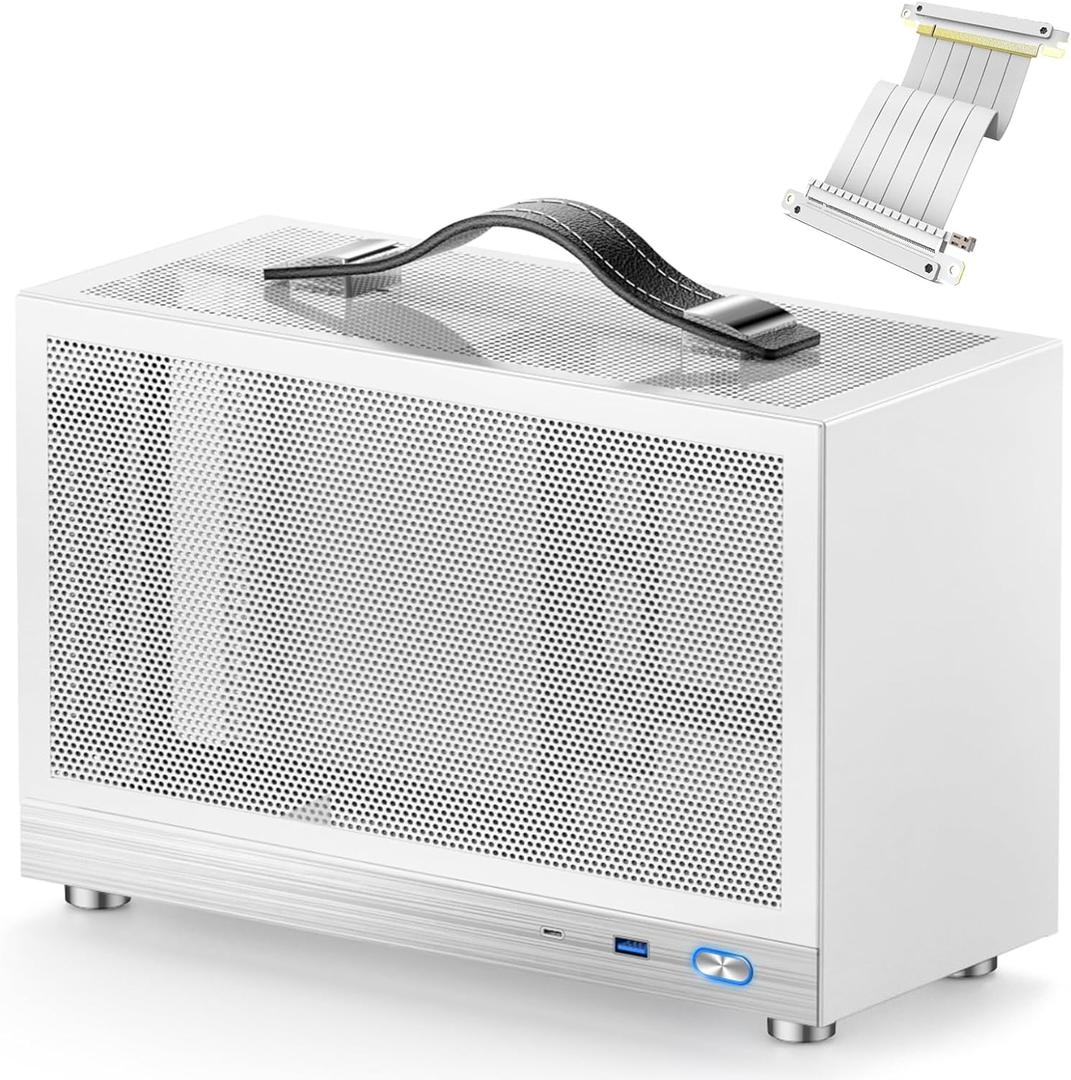 S300 - Gaming Case - Front I/O USB 3.0 Type - C Port - SFX Power Supply 100-130mm -Cable Management System - luminum Mini-ITX Motherboard Small Portable for PC (PCIe 3.0 16X Riser Cable) White