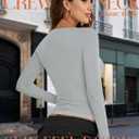 YOGINGO Womens Long Sleeve Shirt Square Neck Basic Slim Fit Tees Fall Y2k Going Out Crop Tops Cute Tight Shirts (Gray, M)