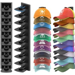 Baseball Cap Storage Rack Wall Mounted - 2-Pack - Holds 40 Caps, Space-Saving Storage and Display Rack - Strong Adhesive Wall Mount - No Drilling Required for Wall and Door Installation (Black)