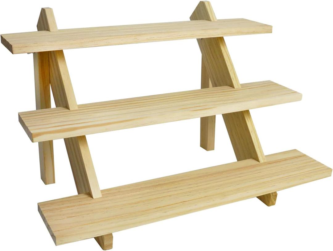 3 Tier Earring Display Stands For Selling, Retail Display Riser Earring, Ring Holder Stand, Removable Countertop Small Merchandise Display Stand, for Figures,Cupcake, Photo (Wood color)