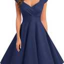 Bbonlinedress Women Short 1950s Retro Vintage Cocktail Party Swing Dresses (Large, Navy)