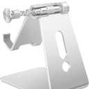 Adjustable Cell Phone Stand, OMOTON Aluminum Desktop Cellphone Stand with Anti-Slip Base and Convenient Charging Port, Fits All Smart Phones, Silver