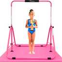MARFULA Foldable Gymnastic Bar for Kids Ages 3-12, 9 Height Levels, 200 lbs Weight Capacity, 5 Ft Length Gymnastic Kip Bar with Mat, Gymnastic Equipment for Home and Gym Center Indoor Outdoor Use