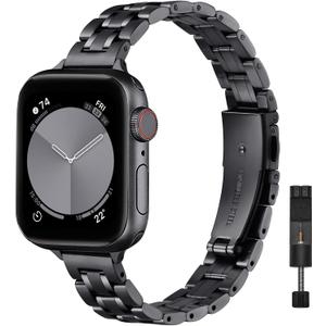 STIROLL Thin Replacement Band Compatible for Apple Watch 38mm 40mm 41mm 42mm(Series 11 10), Stainless Steel Metal Wristband Women Men for iWatch Ultra SE Series 9 8 7 6 5 4 3 2 1, Black