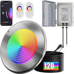 60W 10" Smart Pool Lights for Inground Pool with Triple Control (WiFi Bluetooth APP/Remote/Controller), Led Color Changing Underwater Swimming Pool Light for 10" Large Wet Niches - 120Ft