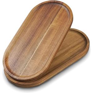 2 pcs Small Acacia Wooden Tray 11.86inch Rustic Wood Serving Trays Bulk Boards Oval Charcuterie for Food Cheese Cookie Fruit Sushi,Breakfast Bread Appetizer Plates Decorative Platters