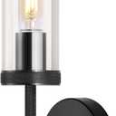 Black Wall Sconces,15" Glass Linear Wall Sconces, Black Bathroom Vanity Light Fixture, Wall Lights for Mirror Living Room Bedroom Entrance Foyer (Bulb Included)
