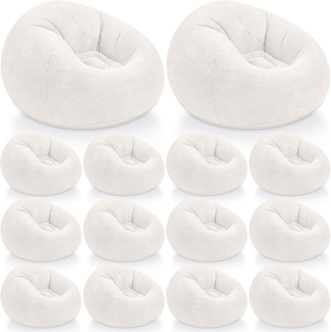 Realspring Inflatable Bean Bag Chairs Outdoor Blow up Camping Chairs Inflatable Lazy Sofa Folding Portable Bean Bag Loungers Couch for Movie Night(Beige,12 Pcs), 38.5 x 21.6 x 11 inches
